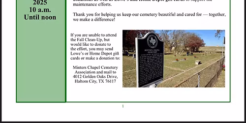 Fall Clean-Up Day at Minter\u2019s Chapel Cemetery 