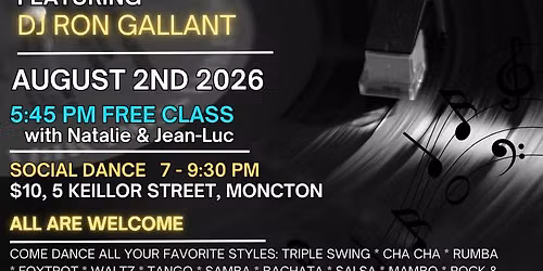 Sunday Evening SUMMER Social Dance with DJ Ron Gallant @ 5 Keillor Street (Moncton)