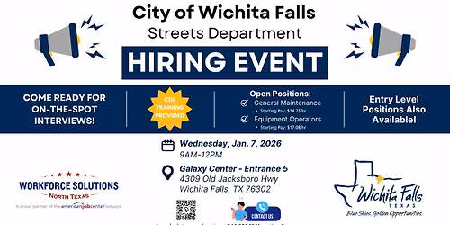 HIRING EVENT: City of Wichita Falls Streets Department