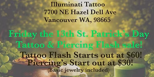 St. Patrick's Day tattoo flash and piercing sale!