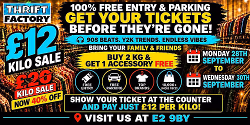 East London Vintage Kilo Sale | \u00a312\/KG Thrift Event | 28TH To 30TH SEPT
