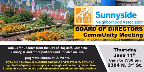 Sunnyside Board of Directors & Community Meeting - June  2026