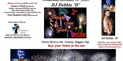 Barrie Legion - New Years Eve with DJ Debbie 'D'