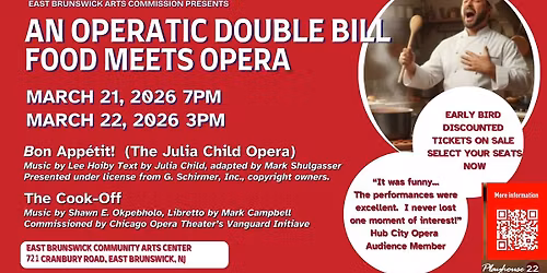 Food Meets Opera - Saturday March 21 at 7PM and Sunday March 22 at 3PM