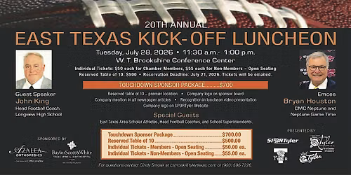 2026 20TH ANNUAL EAST TEXAS KICK-OFF LUNCHEON