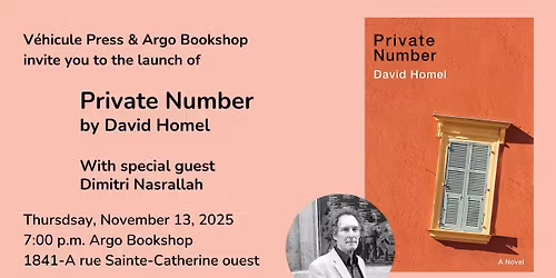 Book Launch: Private Number by David Homel
