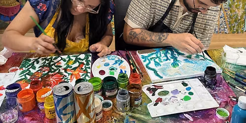Fun! Painting time. Beginners art class. Paint and Sip. Team building event