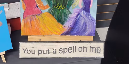 Sanderson Sisters large canvas paint class with Raven's claw design.