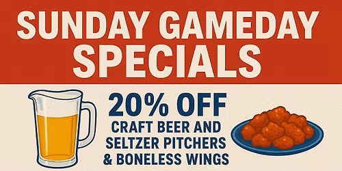Sunday Gameday Party - 20% Off Wings and Craft Pitchers - Abolitionist Ale Works