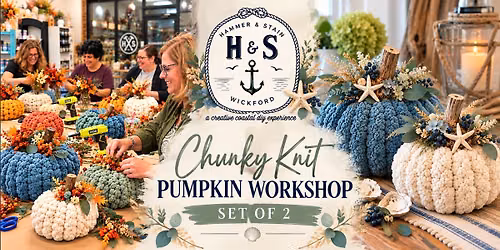 10\/20\/26 6-9pm Chunky Knit Pumpkin Pair Create Your Own Coastal Fall Set