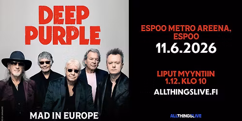 Deep Purple - 11.6.2026 Espoo, Espoo Metro Areena