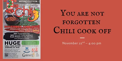 Grinners & The Second Brigade Motorcycle Club present: You are Not Forgotten Chili Cook Off