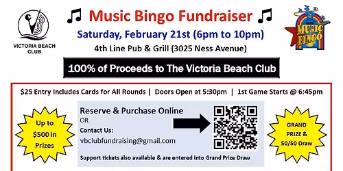 Music Bingo Fundraiser in support of Victoria Beach Club