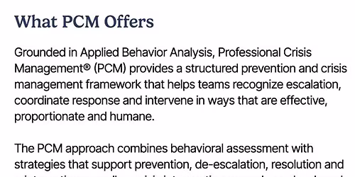 PCM instructor course (4 day course)