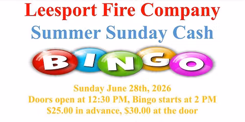 Summer Sunday Cash BINGO
