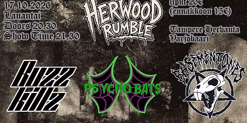 Herwood Rumble VOL.8 Buzzkillz, Basementones, Psycho Bats 17.10.2026 Tampere Varjobaari