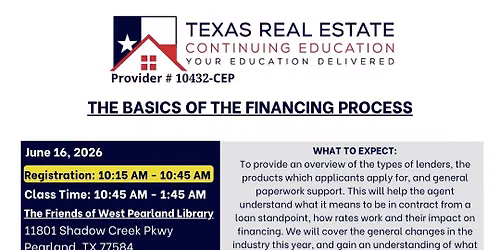 In Person \u2013 COMPLIMENTARY \u2013 The Basics of the Financing Process \u2013 June 16, 2026