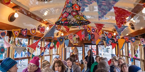 Knit around the Tram for World Wide Knit in Public Day WWKIP