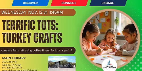 Terrific Tots: Coffee Filter Turkeys (Main Library)