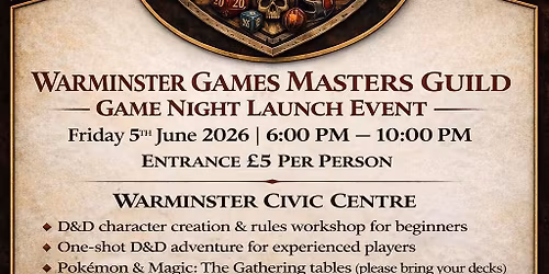 Warminster Games Masters Guild Game Night Launch