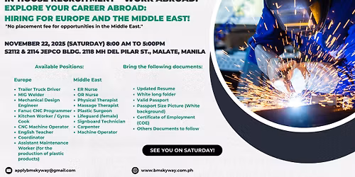 IN-HOUSE RECRUITMENT! Jobs in Europe & the Middle East "NO PLACEMENT FEE for Middle East applicants