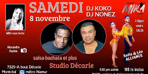 SAMEDI 8 nov. Studio D\u00e9carie, DJ KOKO et DJ NONEZ - cours salsa ALLIANCE