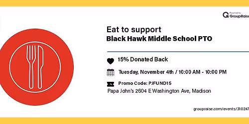 Black Hawk Middle School PTO x Papa John's Fundraiser