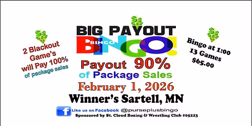 Big Payout Bingo!!  February 1, 2026  Winners Sartell