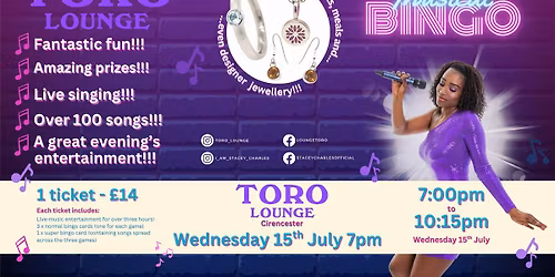 Midweek Musical Bingo at Toro Lounge (Cirencester, Gloucestershire) - Wednesday 15th July 7pm