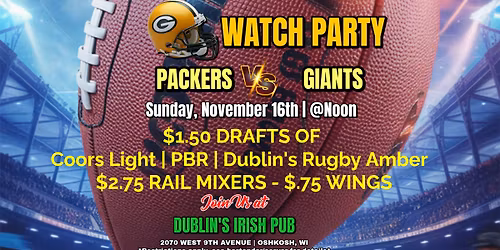 Packer Watch Party @ Dublin's Irish Pub