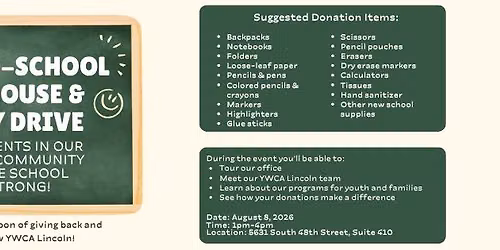 YWCA Lincoln Back-to-School Open House and Supply Drive