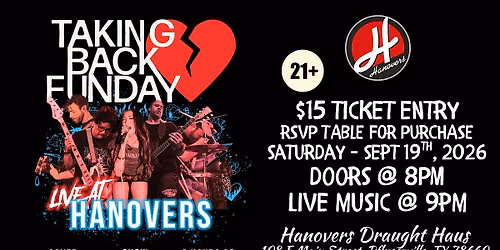 Emo Rock Night with Taking Back Funday @ Hanovers Pflugerville