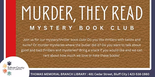Murder They Read Mystery Book Club at the Thomas Memorial library