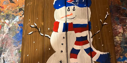 Patriots snowman wood pallet at the Ugly Duckling in Taunton