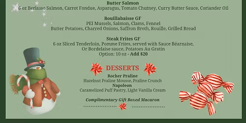 Christmas Eve Preset Menu French Bistro Addison