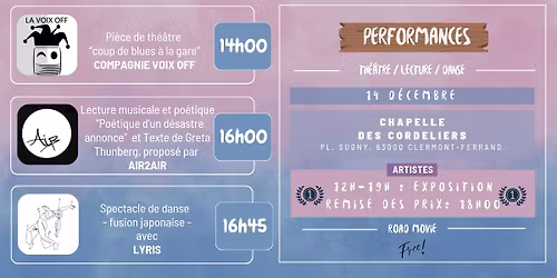 THEATRE \/ LECTURE POESIE \/ PERFORMANCE DANSE\/ EXPOSITION COLLECTIVE\/ REMISE DES PRIX