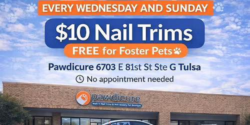 $10 Nail Trims - FREE for Fosters (Dogs, Cats, Guinea Pigs, Rabbits, Ferrets welcome!)