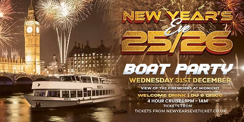 New Years Eve London 2025\/26 | Fireworks View Thames Boat Party