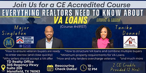 TD Realty Presents Everything Realtors Need to Know about VA Loans (TX CE)