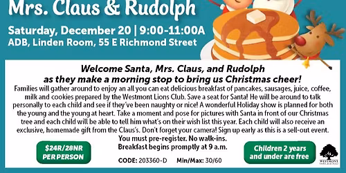 Breakfast with Santa, Mrs. Claus & Rudolph 