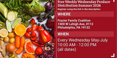 Free Weekly Wednesday Produce Distribution Summer 2026