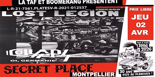 LA TAF & BOOMERANG pr\u00e9sentent LOST LEGION + COLLAPS - Le Jeudi 02 Avril 2026 - Prix libre