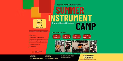 Summer Instrument Camp: Beginner Guitar, Bass, Djembe