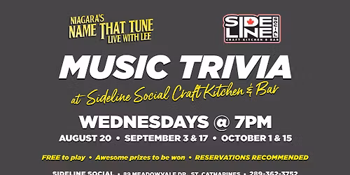 NNTT Music Trivia at Sideline Social in St. Catharines!