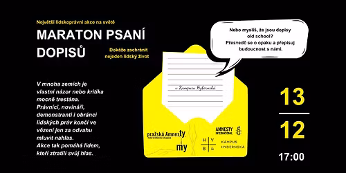 Pra\u017esk\u00e1 Amnesty po\u0159\u00e1d\u00e1: Maraton psan\u00ed dopis\u016f