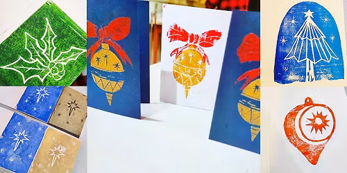 Lino Printed Christmas Cards - Sunset Caf\u00e9, Silecroft