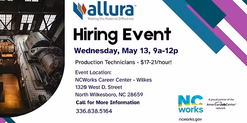 Allura USA Hiring Event - May 13, 2026; 9a-12p