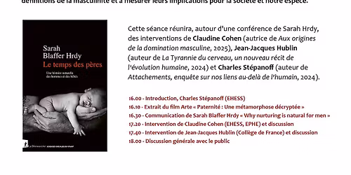 Rencontre avec Sarah Blaffer Hrdy pour son ouvrage "Le temps des p\u00e8res"