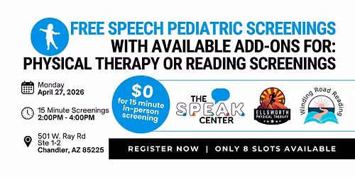 FREE Pediatric Speech Screening (with PT or Reading Screenings offered)
