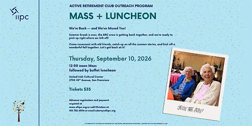 Active Retirement Mass and Luncheon | Thursday, September 10, 2026